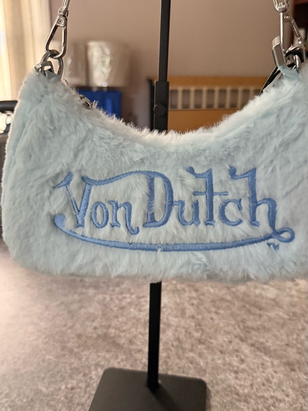 Von Dutch Baby Blue Faux Fur Mini Shoulder Bag - Picture 2 of 3